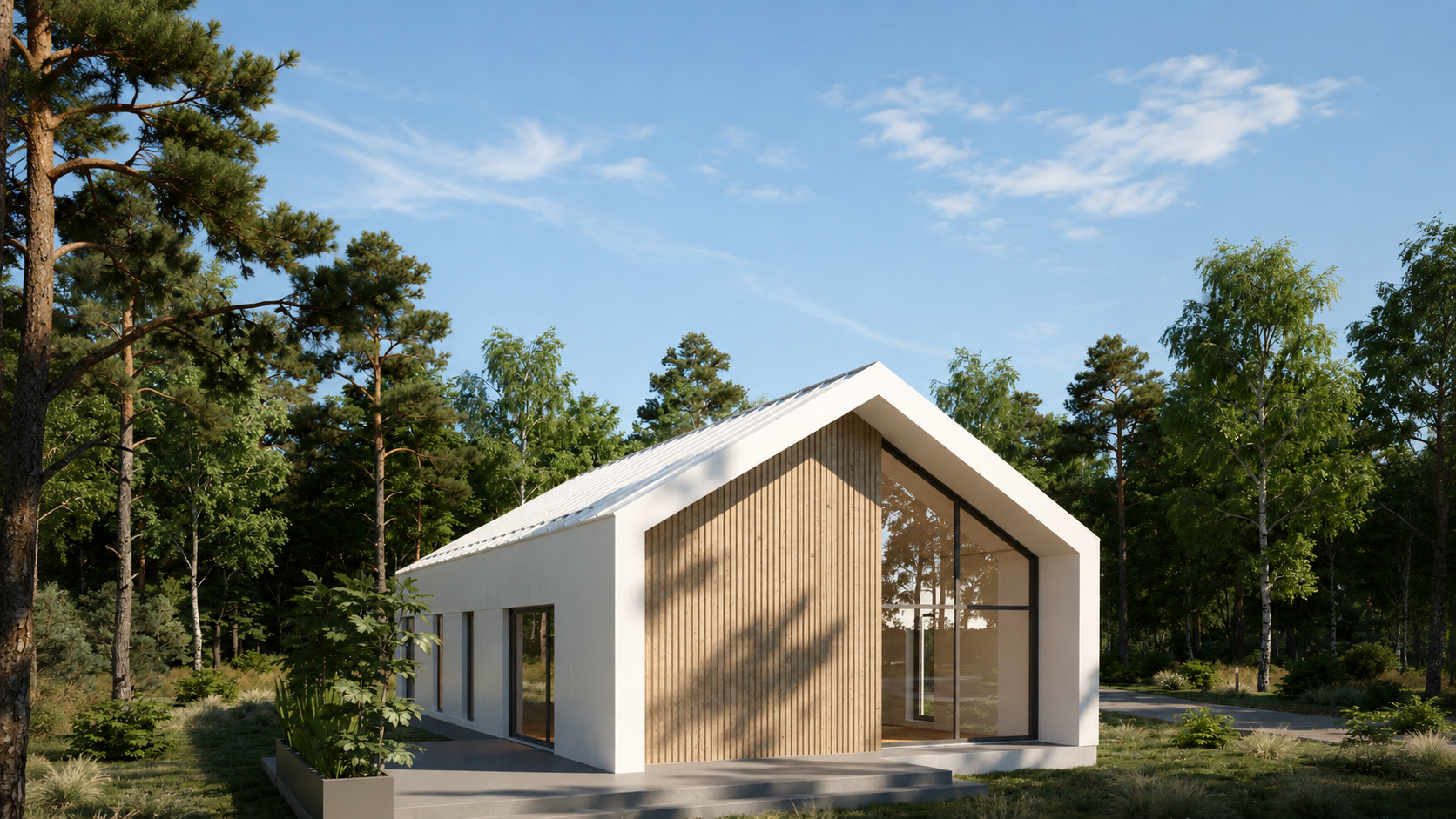 Mały dom parterowy z antresolą – elewacja główna